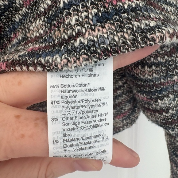 NWT Madewell Multicolored Knit Top Marled Puffed Shoulder Long Sleeve Black Pink - Picture 9 of 9